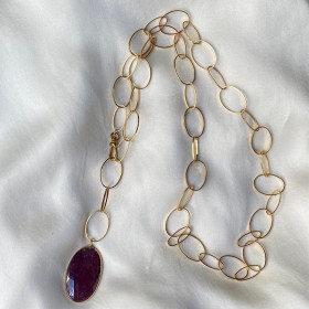 Gold-plated chain necklace with set sapphire - Versailles